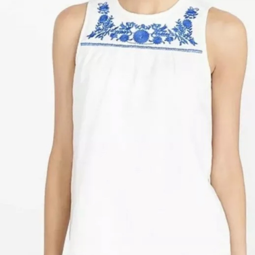 J.Crew Embroidered Floral Linen Cotton Shell Sz 8